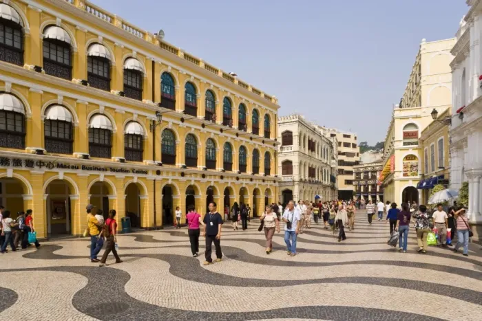 Framed Print : The famous swirling black and white pavements of Largo do Senado Square in central Macau Framed Print : The famous swirling black and white pavements of Largo do Senado Square in central Macau