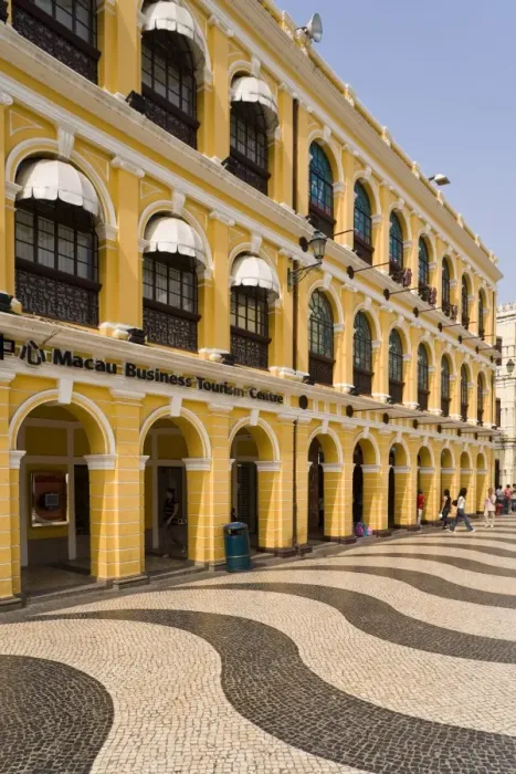 Framed Print : The famous swirling black and white pavements of Largo do Senado Square in central Macau Framed Print : The famous swirling black and white pavements of Largo do Senado Square in central Macau