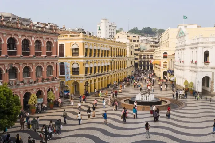 Framed Print : The famous swirling black and white pavements of Largo do Senado square in central Macau Framed Print : The famous swirling black and white pavements of Largo do Senado square in central Macau