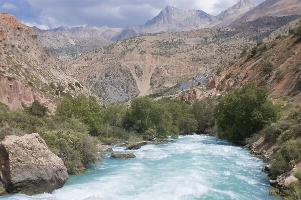 Fann Mountains with river, Iskanderkul, Tajikistan, Central Asia