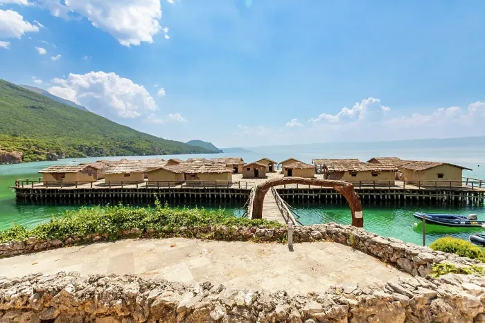 Framed Print : Far view of entrance to the Bay of Bones Museum, Ohrid, Macedonia, Europe Framed Print : Far view of entrance to the Bay of Bones Museum, Ohrid, Macedonia, Europe