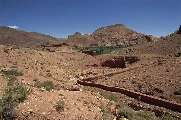 Farm in arid landscape of the Dades Valley