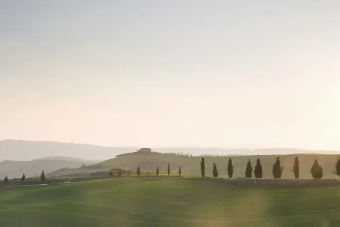 Framed Print : Farm, country road and cypresses near Pienza at sunset Framed Print : Farm, country road and cypresses near Pienza at sunset