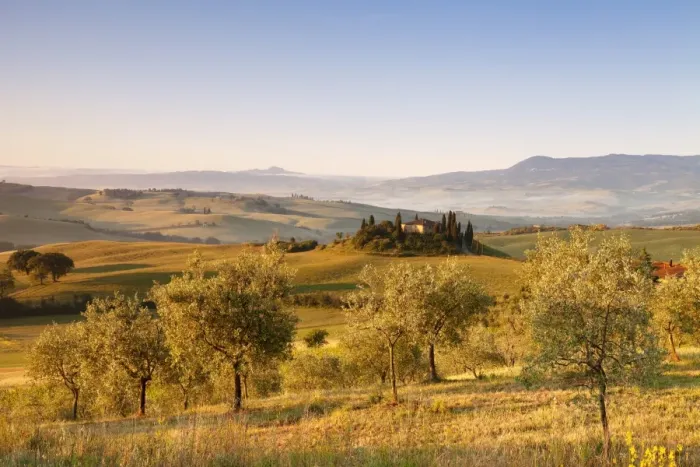 Framed Print : Farm house Belvedere at sunrise, near San Quirico, Val d Orcia (Orcia Valley), UNESCO Framed Print : Farm house Belvedere at sunrise, near San Quirico, Val d Orcia (Orcia Valley), UNESCO