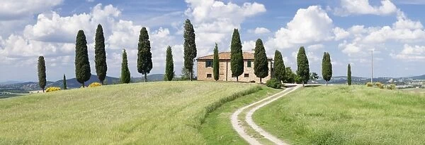 Farm house with cypress trees near Pienza, Val d Orcia (Orcia Valley), UNESCO World Heritage Site