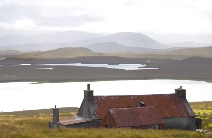 Framed Print : Farmhouse with red iron roof overlooking lochs and mountains off the A858 south of Carloway, Isle of Lewis, Outer Hebrides, Scotland, United Kingdom, Europe Framed Print : Farmhouse with red iron roof overlooking lochs and mountains off the A858 south of Carloway, Isle of Lewis, Outer Hebrides, Scotland, United Kingdom, Europe