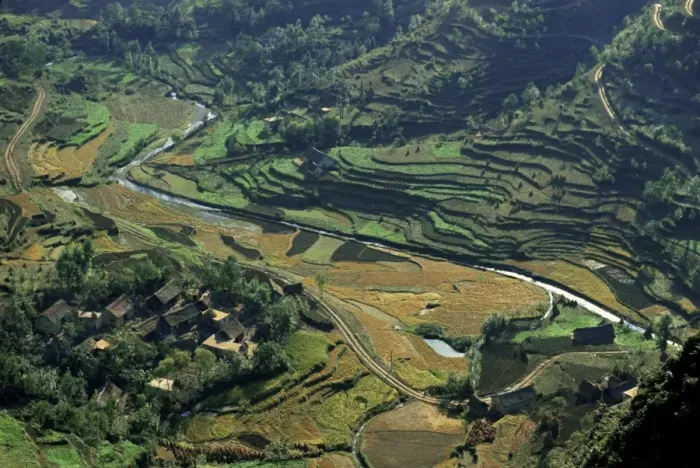 Framed Print : Farms and rice paddies, Shuicheng, Guizhou, China, Asia Framed Print : Farms and rice paddies, Shuicheng, Guizhou, China, Asia