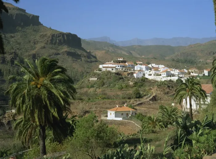 Framed Print : Fataga village in a green landscape, high in the Barranco de Fataga, Fataga Framed Print : Fataga village in a green landscape, high in the Barranco de Fataga, Fataga