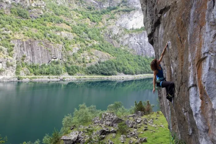 Framed Print : A female climber tackles a steep cliff at Loven, near Aurland, western Norway, Scandinavia, Europe Framed Print : A female climber tackles a steep cliff at Loven, near Aurland, western Norway, Scandinavia, Europe