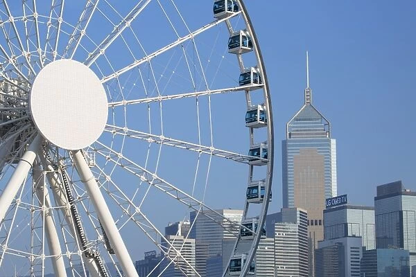 Ferris wheel and Wan Chai skyline, Hong Kong Island, Hong Kong, China, Asia