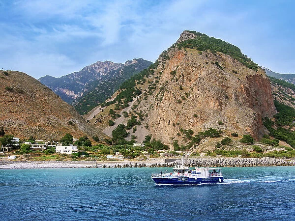 Ferry at Agia Roumeli, Chania Region, Crete, Greek Islands, Greece, Europe