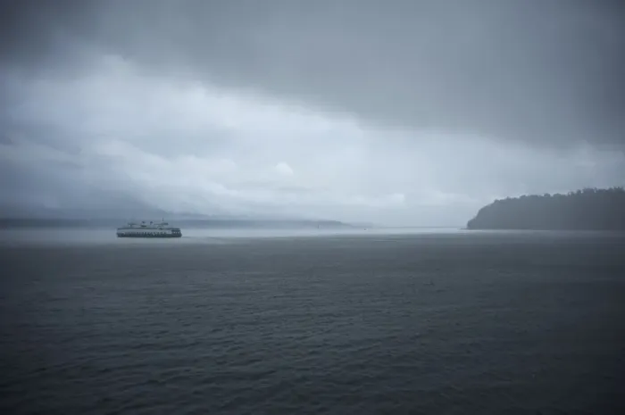 Framed Print : A ferry boat moves through stormy weather from Vashon Island to West Seattle Framed Print : A ferry boat moves through stormy weather from Vashon Island to West Seattle