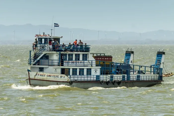 Framed Print : Ferry heading from San Jorge to Omotepe Island, carrying tourists, locals and freight, Isla Omotepe, Lake Nicaragua, Nicaragua, Central America Framed Print : Ferry heading from San Jorge to Omotepe Island, carrying tourists, locals and freight, Isla Omotepe, Lake Nicaragua, Nicaragua, Central America