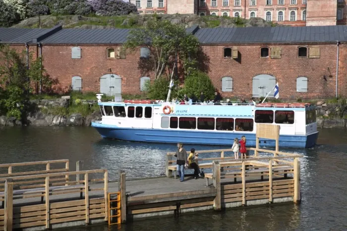 Framed Print : Ferry from Helsinki with Museum and Visitors Centre in the background, Suomenlinna Island Framed Print : Ferry from Helsinki with Museum and Visitors Centre in the background, Suomenlinna Island