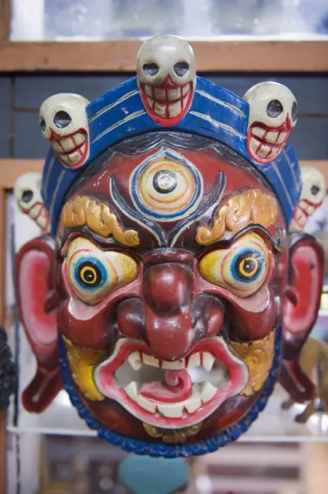 Framed Print : Festival mask in a souvenir shop, Bhutan, Asia Framed Print : Festival mask in a souvenir shop, Bhutan, Asia