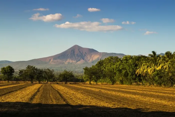 Framed Print : Fields north of Leon and Volcan Telica, one of the countrys most active volcanoes, in the North West volcanic chain, Leon, Nicaragua, Central America Framed Print : Fields north of Leon and Volcan Telica, one of the countrys most active volcanoes, in the North West volcanic chain, Leon, Nicaragua, Central America