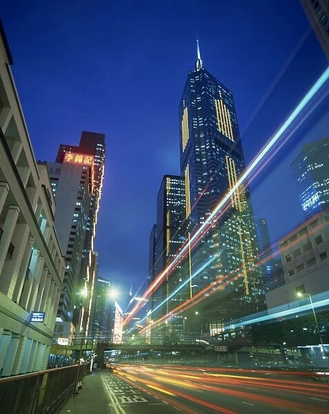 Financial district viewed at dusk, Hong Kong, China, Asia