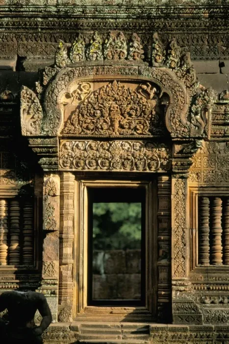 Framed Print : Finely carved doorway within temple of Banteay Srei, founded in 967 AD Framed Print : Finely carved doorway within temple of Banteay Srei, founded in 967 AD
