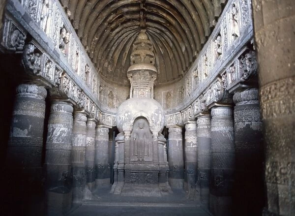 The finely carved late 5th century Buddhist Chaitya Hall