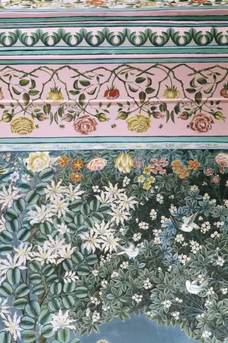 Framed Print : Detail of the finely painted walls in one of the bedroom suites