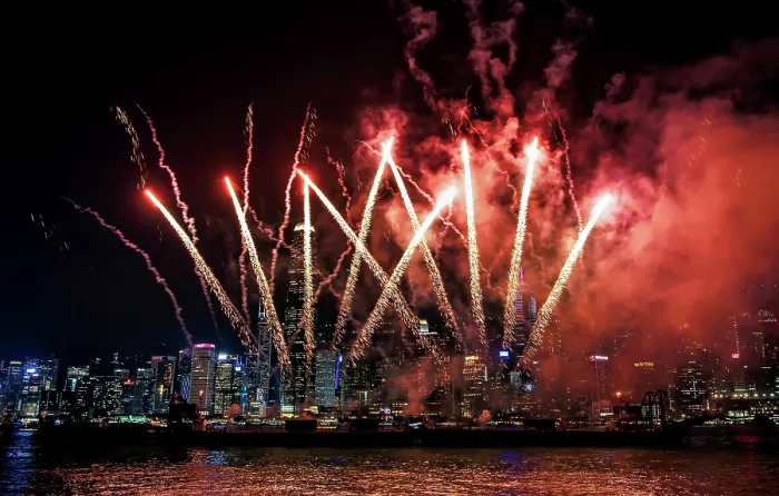 Framed Print : Fireworks display at Victoria Harbour, Hong Kong, China Framed Print : Fireworks display at Victoria Harbour, Hong Kong, China