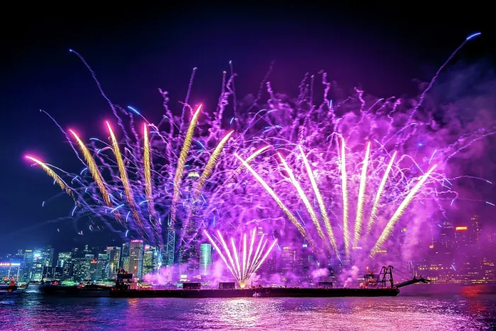 Framed Print : Fireworks display at Victoria Harbour, Hong Kong, China