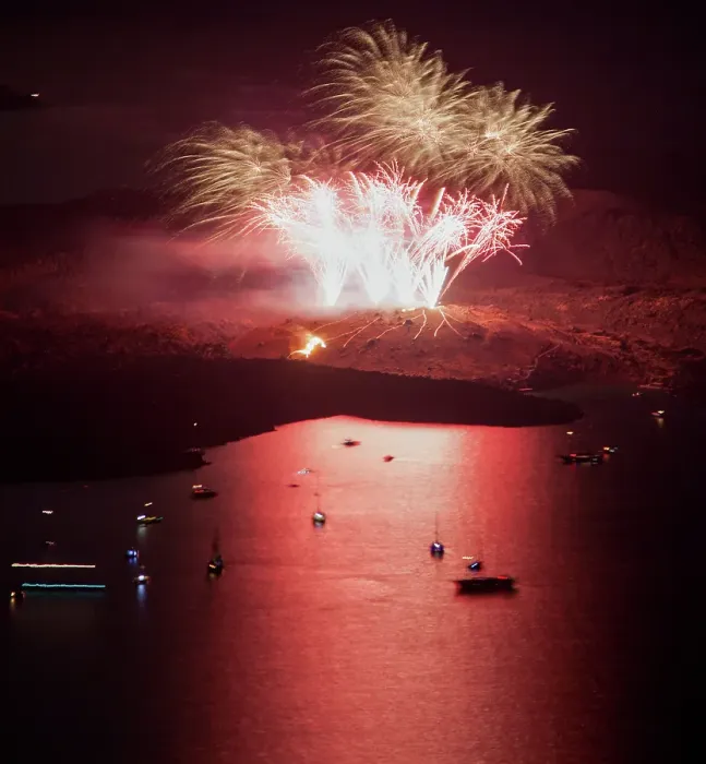 Framed Print : Fireworks display for Volcanoes Festival in Santorini, Cyclades, Greek Islands, Greece Framed Print : Fireworks display for Volcanoes Festival in Santorini, Cyclades, Greek Islands, Greece