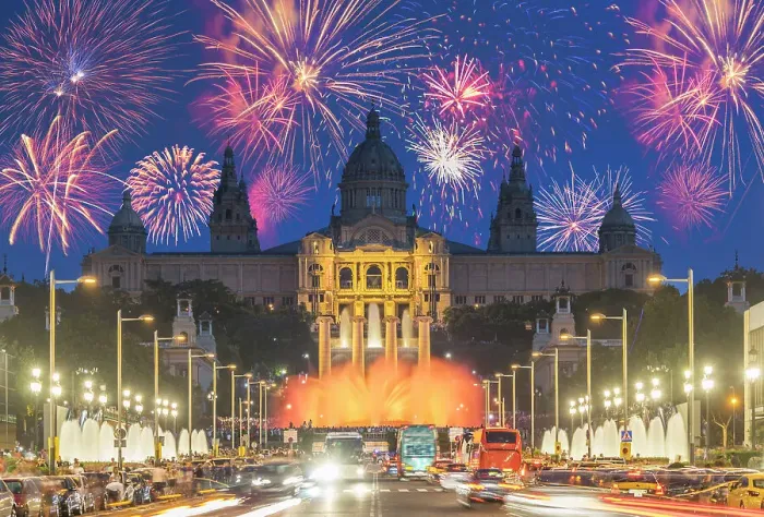 Framed Print : Fireworks, Montjuic, Barcelona, Catalonia, Spain, Europe Framed Print : Fireworks, Montjuic, Barcelona, Catalonia, Spain, Europe