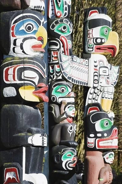 First Nation totem poles in Stanley Park, Vancouver, British Columbia, Canada