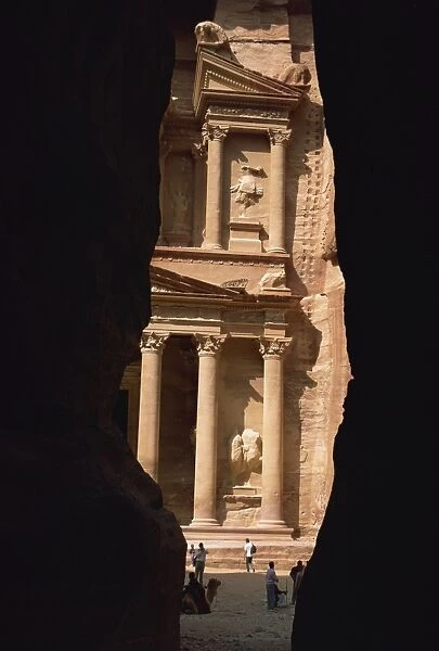 First view of Petra at the end of the Siq entrance gorge