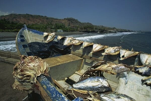 Fish drying in the sun on the pier at La Libertad on the Pacific coast