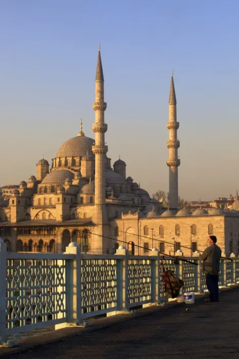 Framed Print : Fisherman on Galata Bridge with New Mosque in background, Istanbul, Turkey, Europe Framed Print : Fisherman on Galata Bridge with New Mosque in background, Istanbul, Turkey, Europe