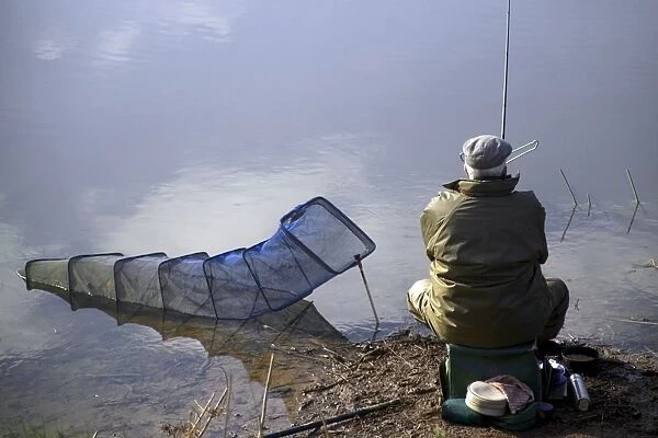 Fisherman, River Avon, Pershore, Worcestershire, England, United Kingdom, Europe