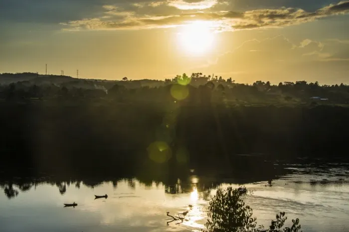 Framed Print : Fishermen in their canoes fishing at sunset on the Nile at Jinja, source of the Nile, Uganda, East Africa, Africa Framed Print : Fishermen in their canoes fishing at sunset on the Nile at Jinja, source of the Nile, Uganda, East Africa, Africa