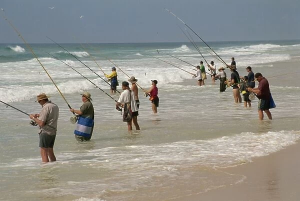 Fishermen by Maheno wreck on east coast, Fraser Island, Queensland, Australia, Pacific