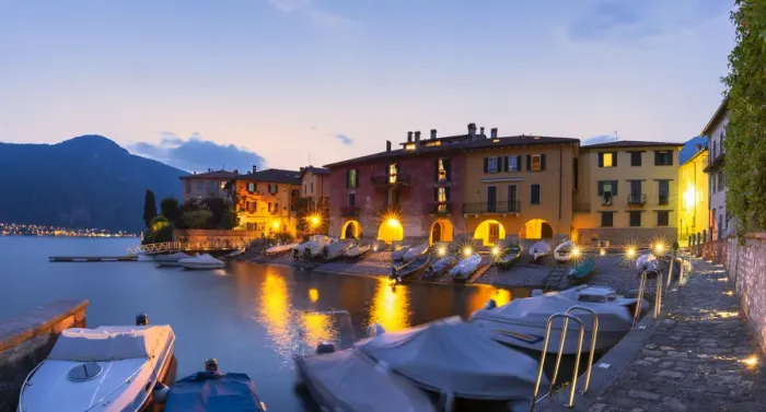Framed Print : Fishermens houses at dusk, Mandello del Lario, Province of Lecco, Lake Como, Italian Lakes Framed Print : Fishermens houses at dusk, Mandello del Lario, Province of Lecco, Lake Como, Italian Lakes