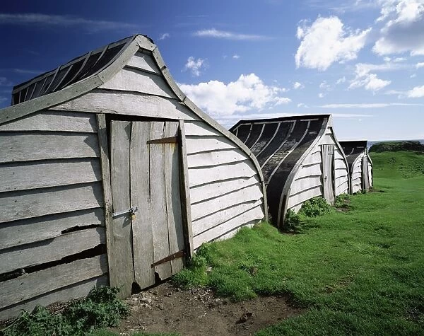 Fishermens huts, Lindisfarne, Holy Island, Northumberland, England