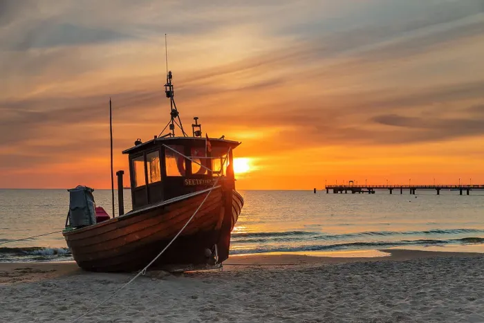 Framed Print : Fishing boat on the beach of Ahlbeck, Usedom Island, Baltic Sea, Mecklenburg-Western Pomerania, Germany, Europe Framed Print : Fishing boat on the beach of Ahlbeck, Usedom Island, Baltic Sea, Mecklenburg-Western Pomerania, Germany, Europe