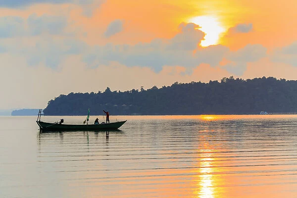 Fishing boat at dawn off the east coast of this holiday island, Saracen Bay, Koh Rong