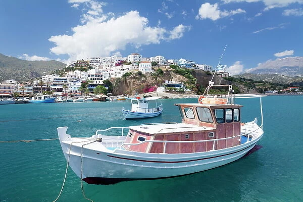 Fishing boat, harbour, Agia Galini, South Coast, Crete, Greek Islands, Greece, Europe
