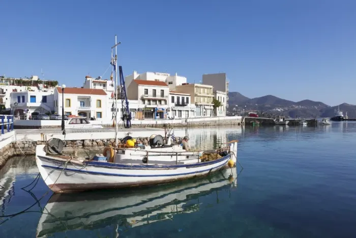 Framed Print : Fishing boat in the harbour, Agios Nikolaos, Lasithi, Crete, Greek Islands, Greece, Europe Framed Print : Fishing boat in the harbour, Agios Nikolaos, Lasithi, Crete, Greek Islands, Greece, Europe