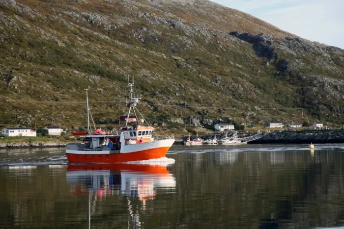 Framed Print : Fishing boat leaving Torsvaag, North Norway, Norway, Scandinavia, Europe Framed Print : Fishing boat leaving Torsvaag, North Norway, Norway, Scandinavia, Europe