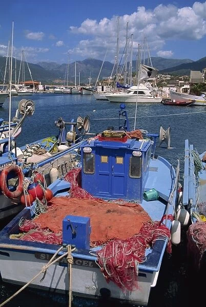 Fishing boat moored in the harbour at Propriano, island of Corsica, France