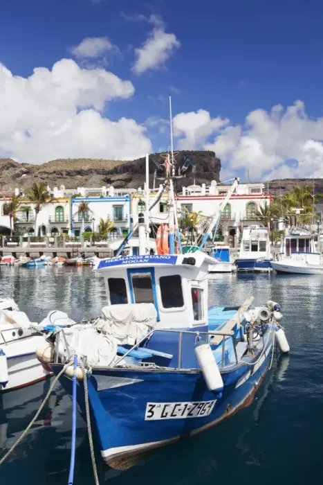 Framed Print : Fishing boat at the old port of Puerto de Mogan, Gran Canaria, Canary Islands, Spain, Atlantic, Europe