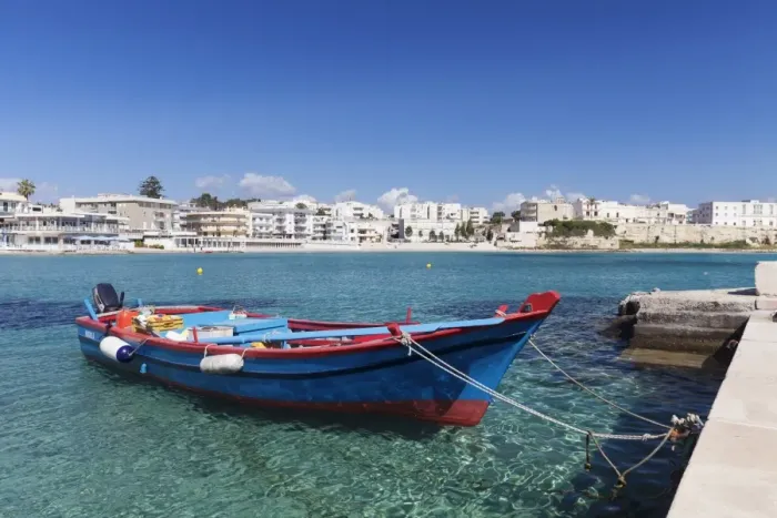 Framed Print : Fishing boat, port of Otranto, Lecce province, Salentine Peninsula, Puglia, Italy, Europe