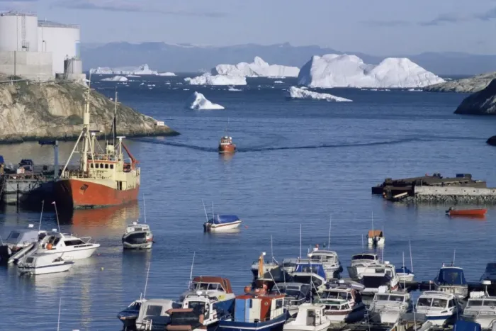 Framed Print : Fishing boat returns to harbour from Disko Bay Framed Print : Fishing boat returns to harbour from Disko Bay