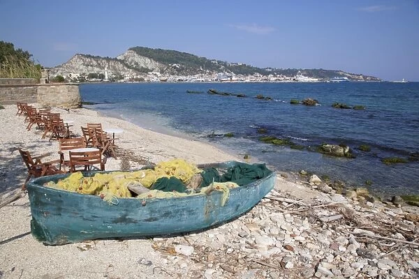 Fishing boat and town, Zakynthos Town, Zakynthos, Ionian Islands, Greek Islands
