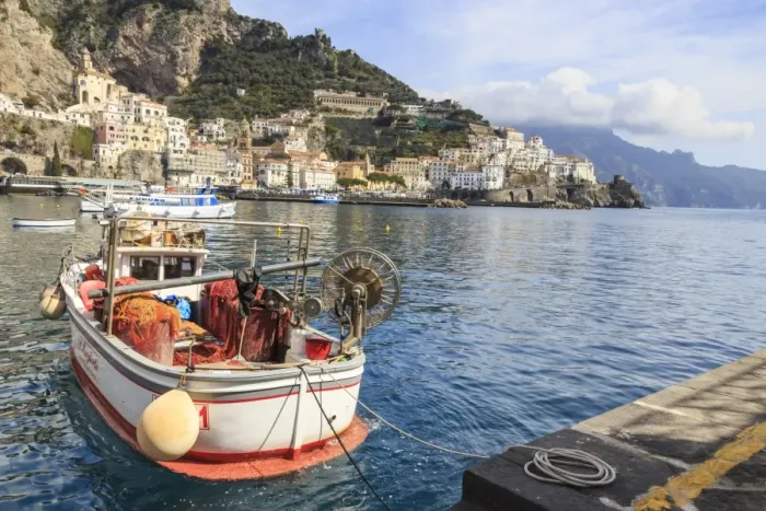 Framed Print : Fishing boats in Amalfi harbour, Amalfi Coast, UNESCO World Heritage Site, Campania Framed Print : Fishing boats in Amalfi harbour, Amalfi Coast, UNESCO World Heritage Site, Campania