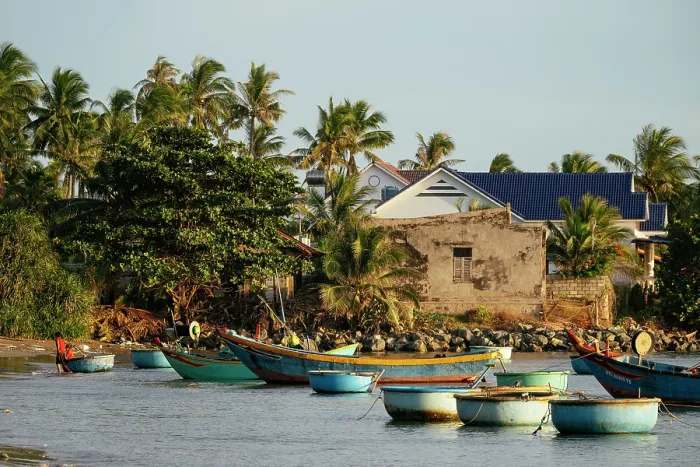 Framed Print : Fishing boats in bay, Mui Ne, Binh Thuan Province, Vietnam Framed Print : Fishing boats in bay, Mui Ne, Binh Thuan Province, Vietnam