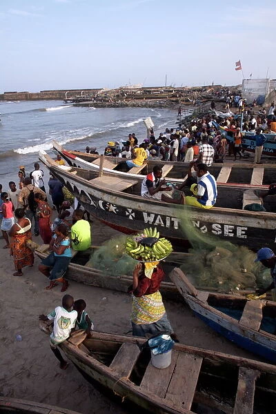Fishing boats on the beach in Accra, Ghana, West Africa, Africa